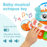 Lumiia Musical Toy for Babies, Octopus Piano Plays Music, Numbers, and Sounds, Light Up Keyboard and Ocean Theme Animal Buttons, Electronic Learning Game for Infants and Toddlers, Built in Handle