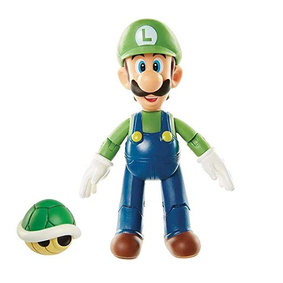 Figura de Luigi de World of Nintendo de 4" con concha de Koopa