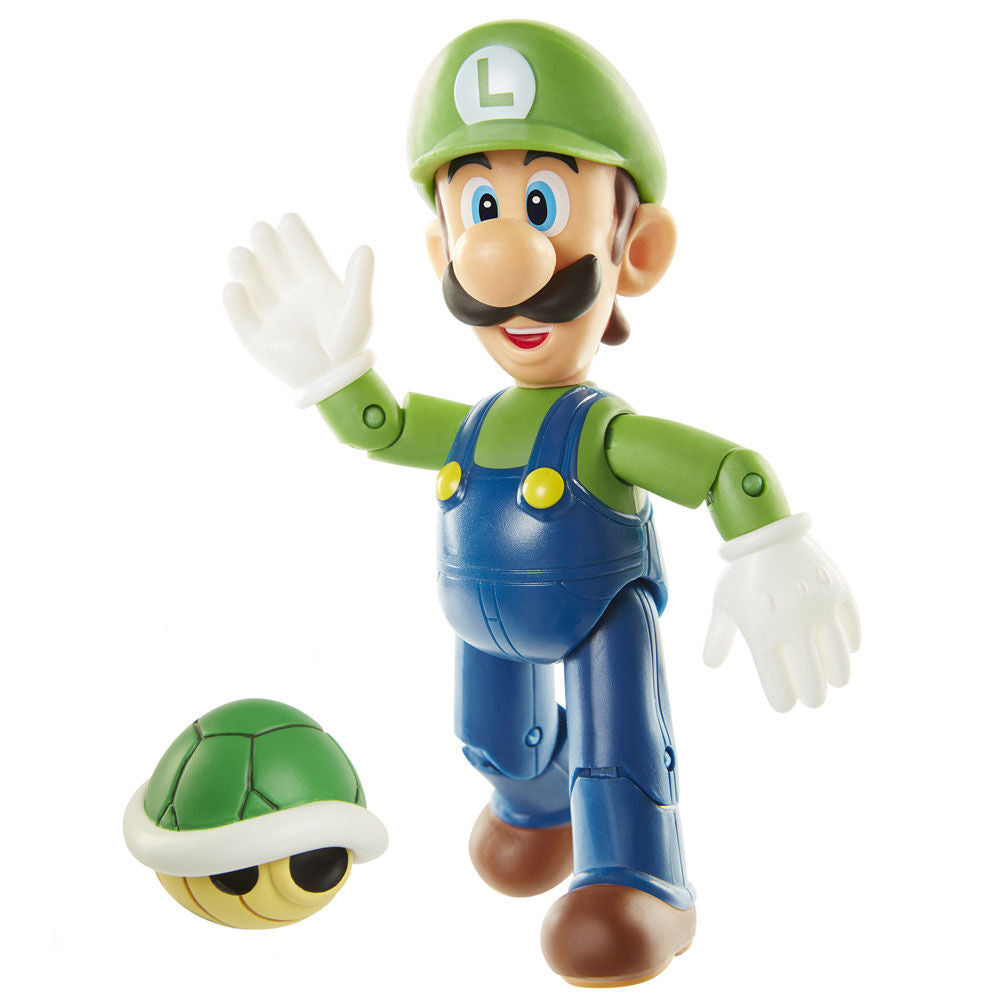 Figura de Luigi de World of Nintendo de 4" con concha de Koopa