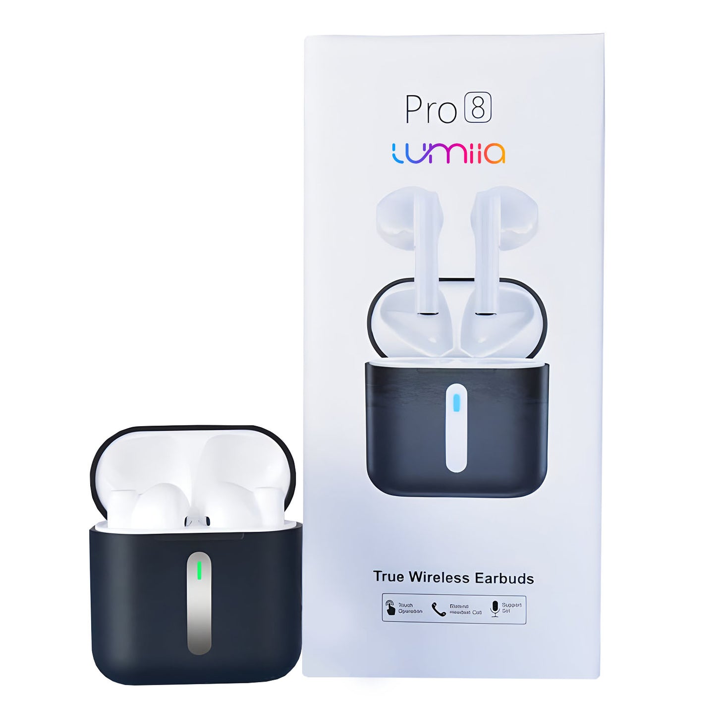 Lumiia Pro 8 Earbuds, True Wireless Earphones, HiFi Stereo Sound, Noise Reduction Headphones, Long battery White Earpods, Bluetooth Easy Connection Buds, Apple & Android Compatible